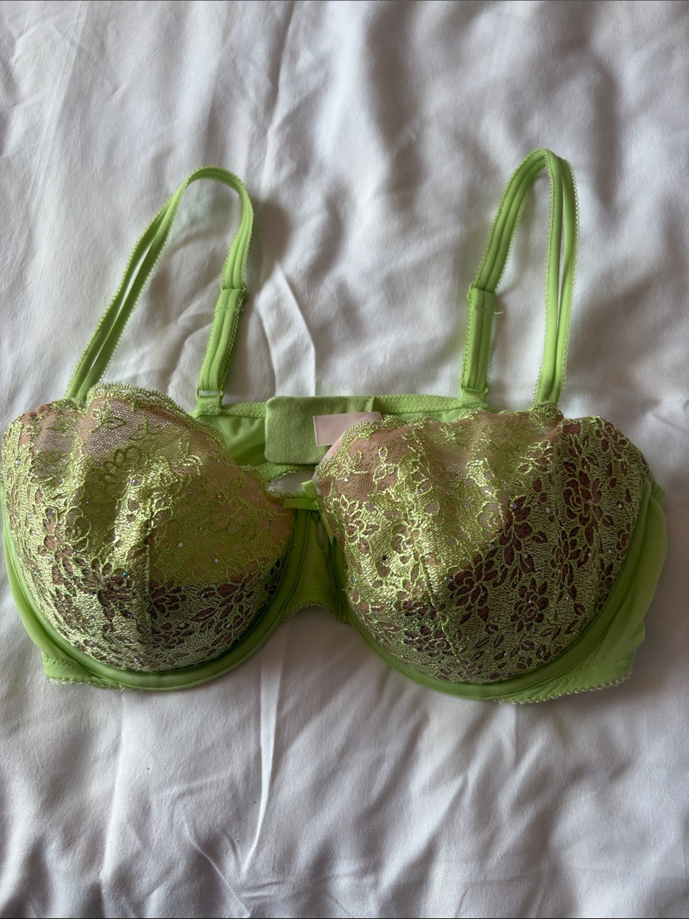 Victoria's Secret Lime Green Lace Underwire Bra with Floral Overlay